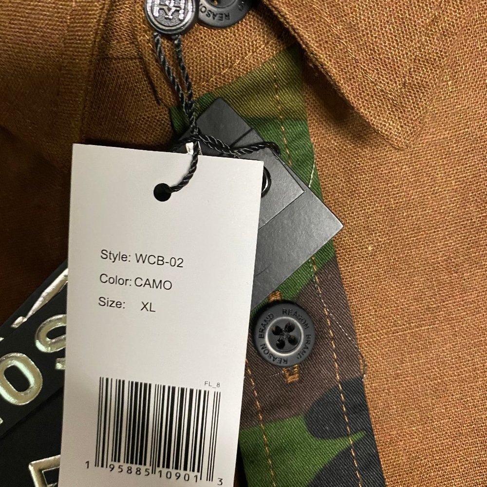 Reason Mens Brown Camouflage Long Sleeves Collared Button Front Shirt Size XL - Picture 5 of 5